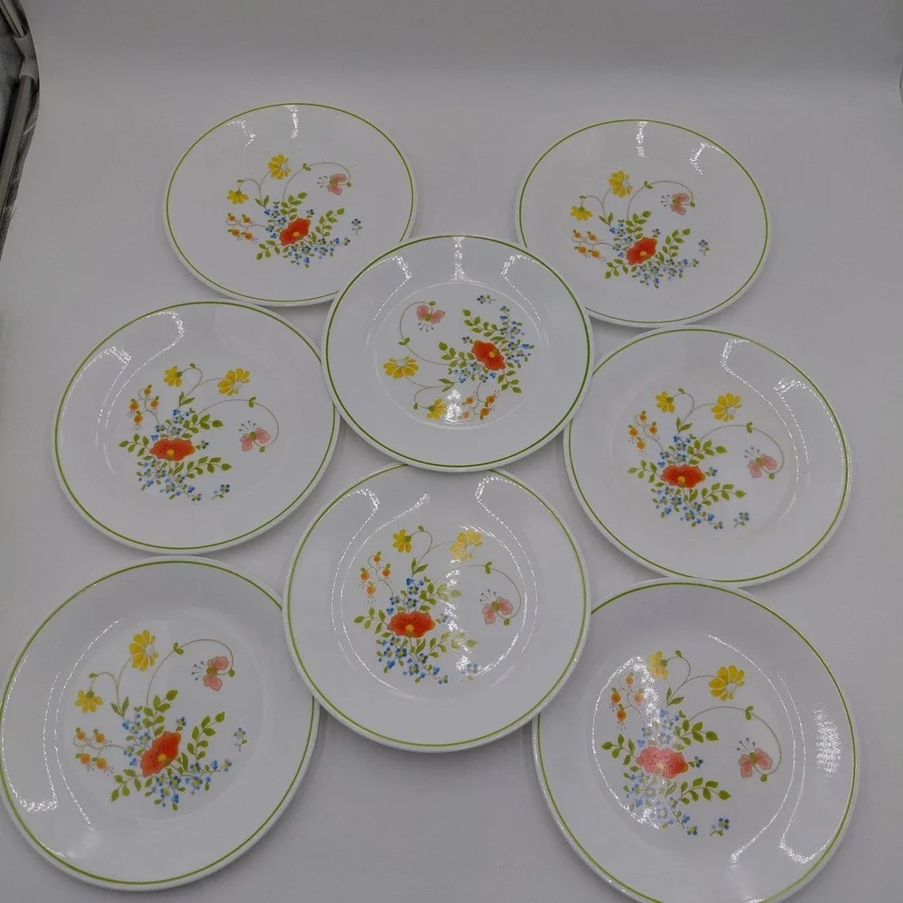 Vtg Corelle Wildflower 8 Salad Plate Lot Set Dainty Floral Whimsical 8.5